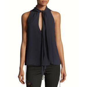 Haute Hippie Navy Blue Tie Neck Lace Up Side Silk Tank Top XS